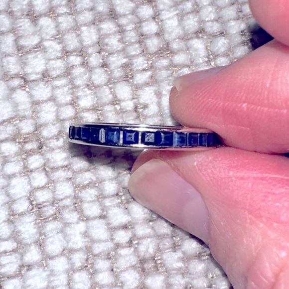 Genuine 7.25 Channel Set White Gold Square Sapphire Eternity Band - Picture 3 of 10